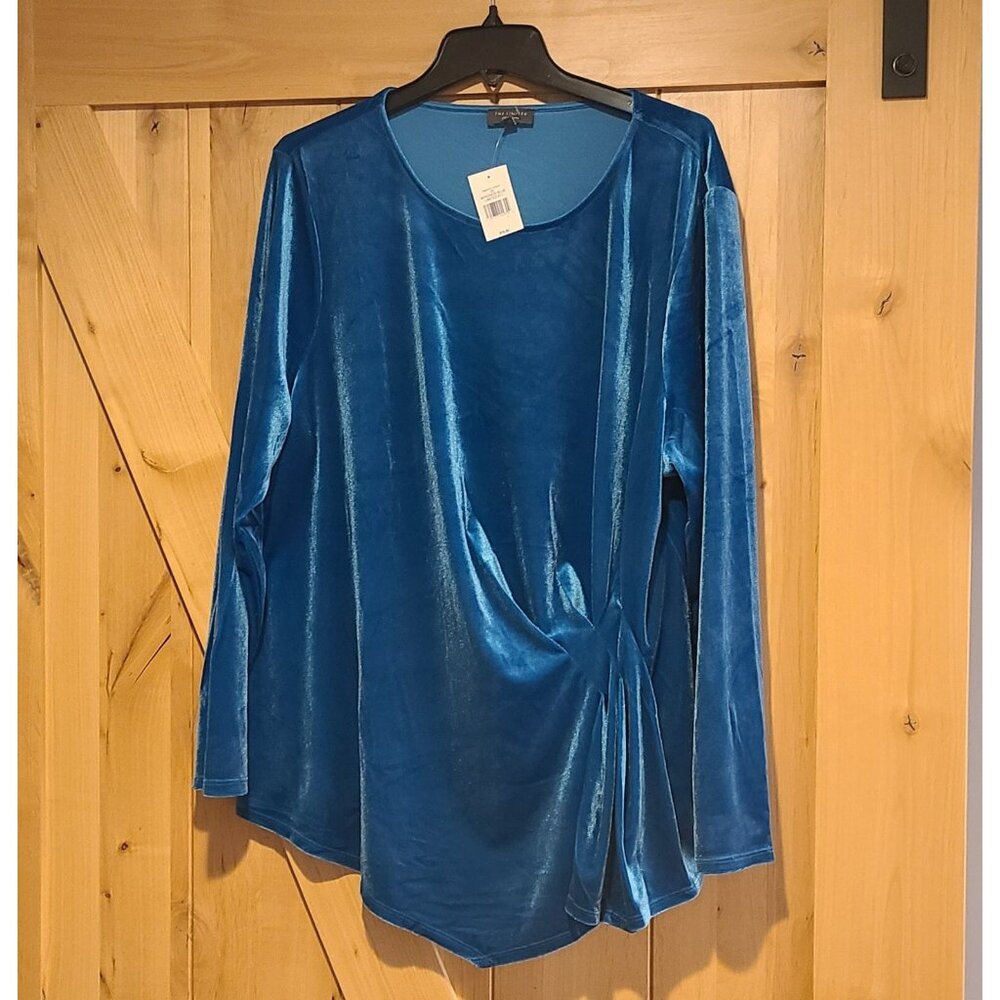 New! The Limited Sz 2X Velvet Tunic Blouse Top Teal Long Sleeve Drape Front